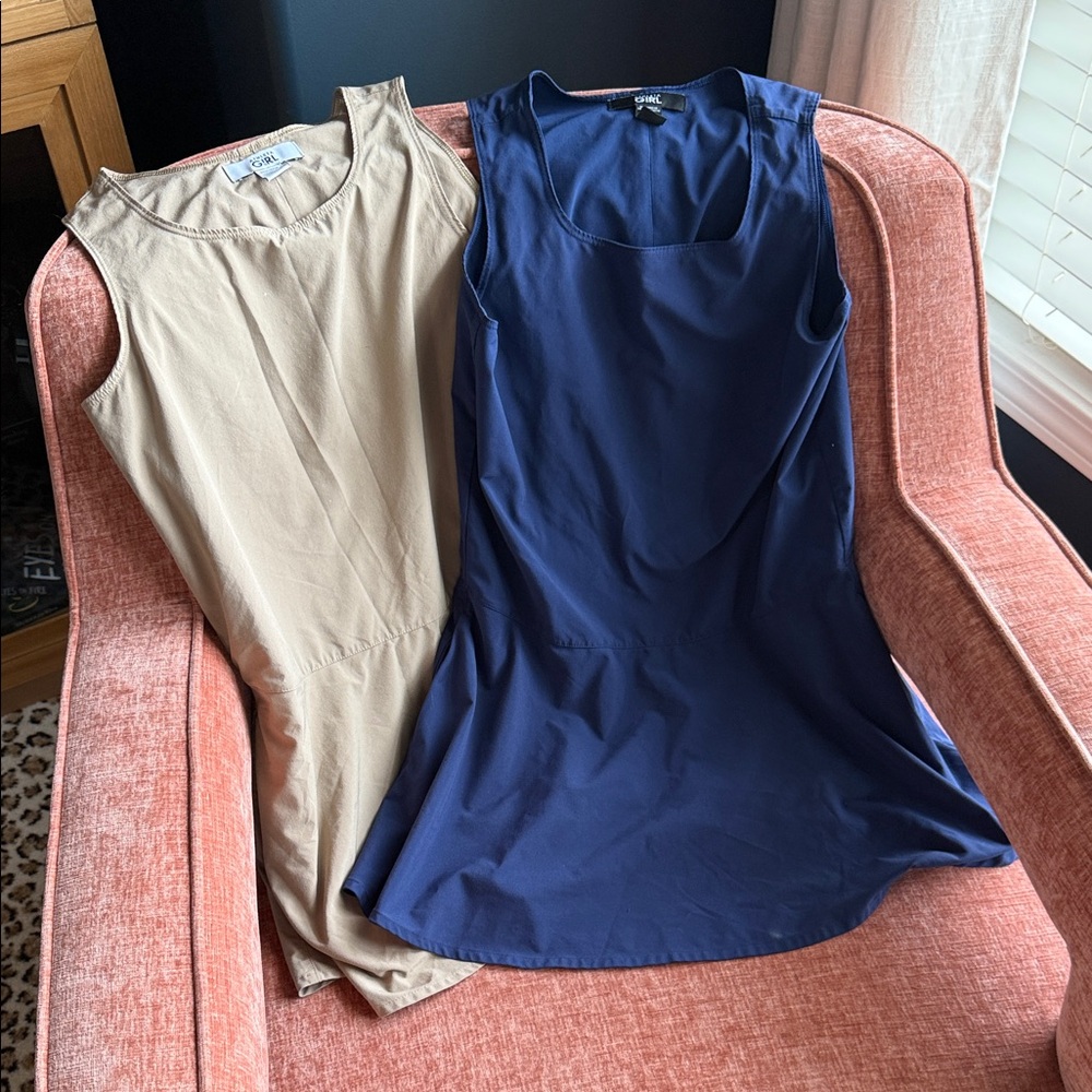 Athleta Girl Uniform Navy Sleeveless Dress w/pockets +FREE khaki dress • M 8/10